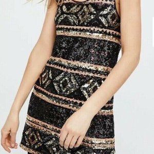 NWT Free People Black & Gold Sequin Sleeveless Party Mini Dress Size Large